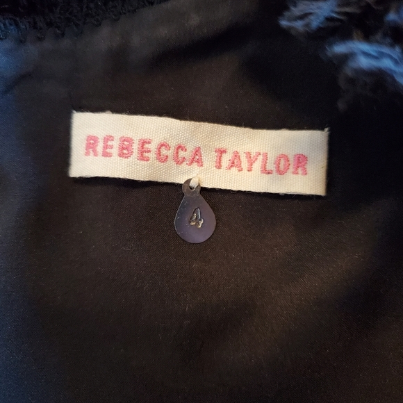 Rebecca Taylor Blue and Black Textured Dress with Leather Sleeves - Size 4 - Picture 4 of 5